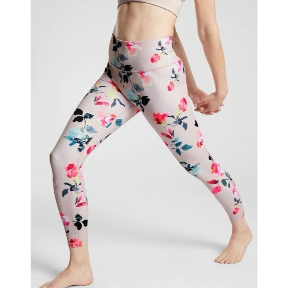 Athleta Painted Flower Elation 7-8 Tight, Orchid Pink SIZE S  #487673 T0105